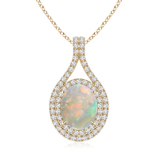 10x8mm AAAA Oval Opal Double Halo Loop Pendant in Yellow Gold