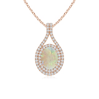 8x6mm AAA Oval Opal Double Halo Loop Pendant in Rose Gold