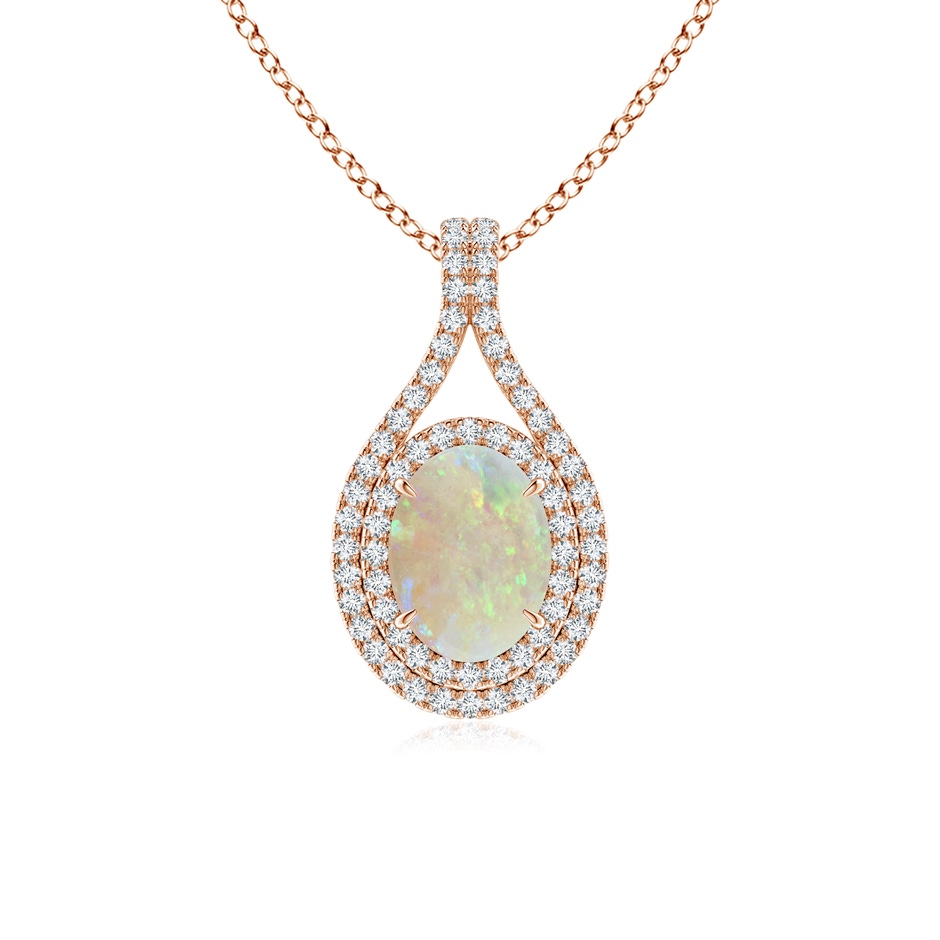 8x6mm AAA Oval Opal Double Halo Loop Pendant in Rose Gold 