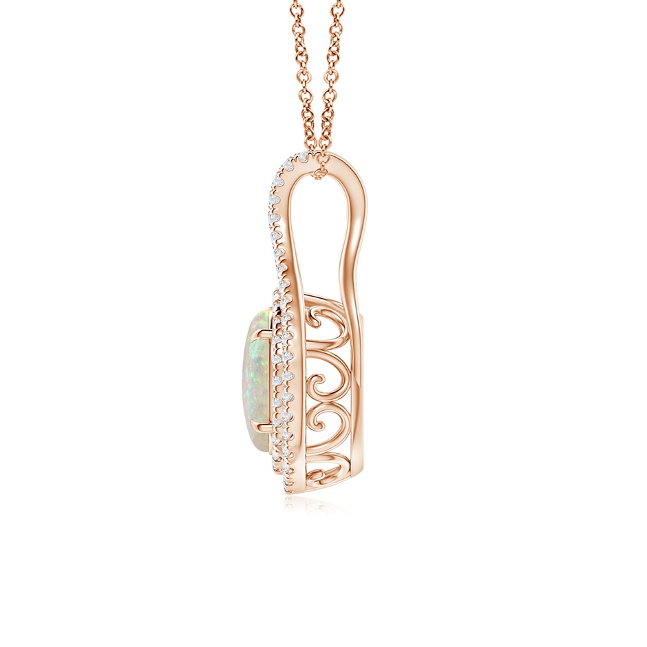 8x6mm AAA Oval Opal Double Halo Loop Pendant in Rose Gold side 199