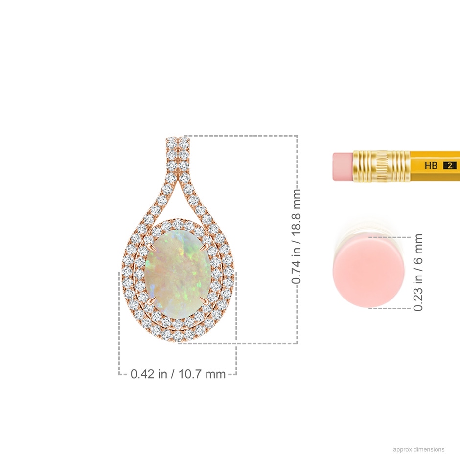 8x6mm AAA Oval Opal Double Halo Loop Pendant in Rose Gold ruler
