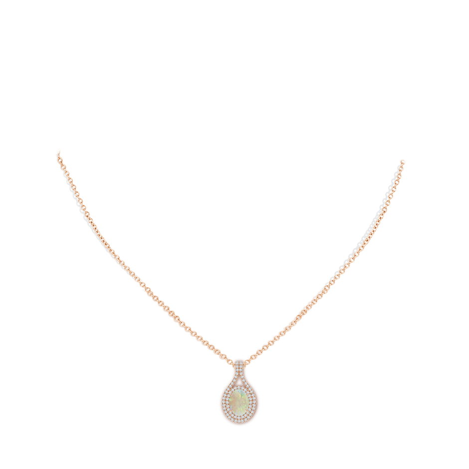 8x6mm AAA Oval Opal Double Halo Loop Pendant in Rose Gold pen