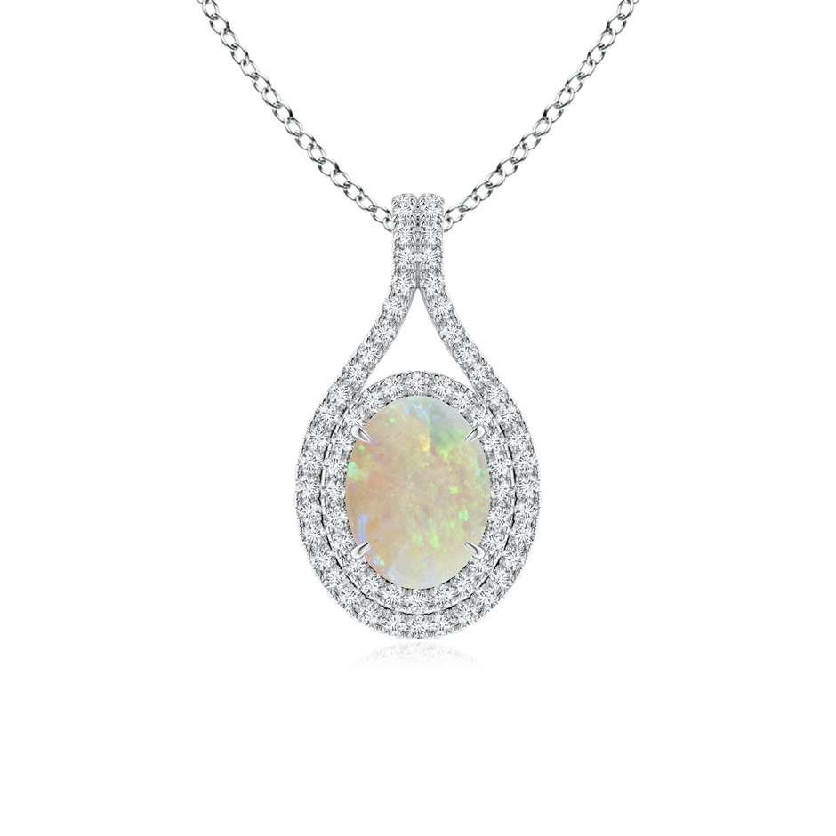 8x6mm AAA Oval Opal Double Halo Loop Pendant in White Gold 