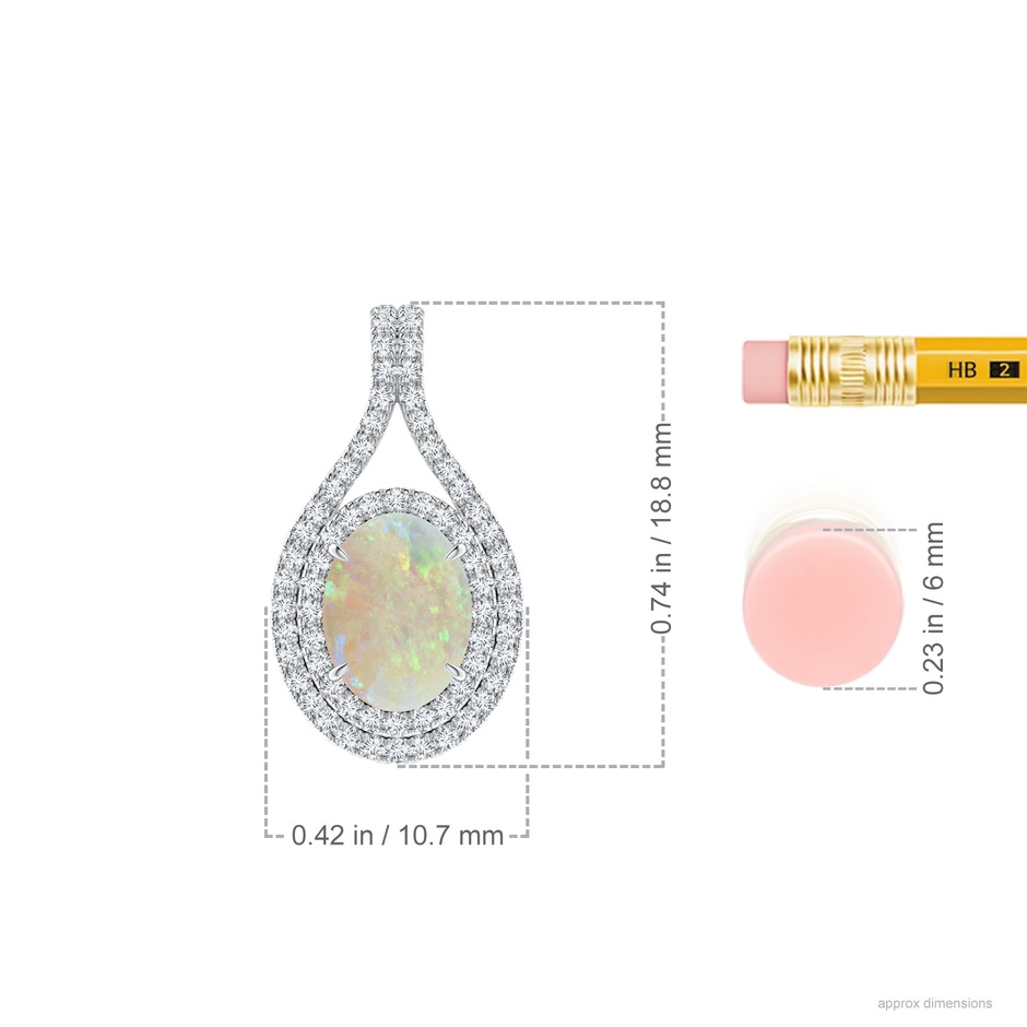 8x6mm AAA Oval Opal Double Halo Loop Pendant in White Gold ruler