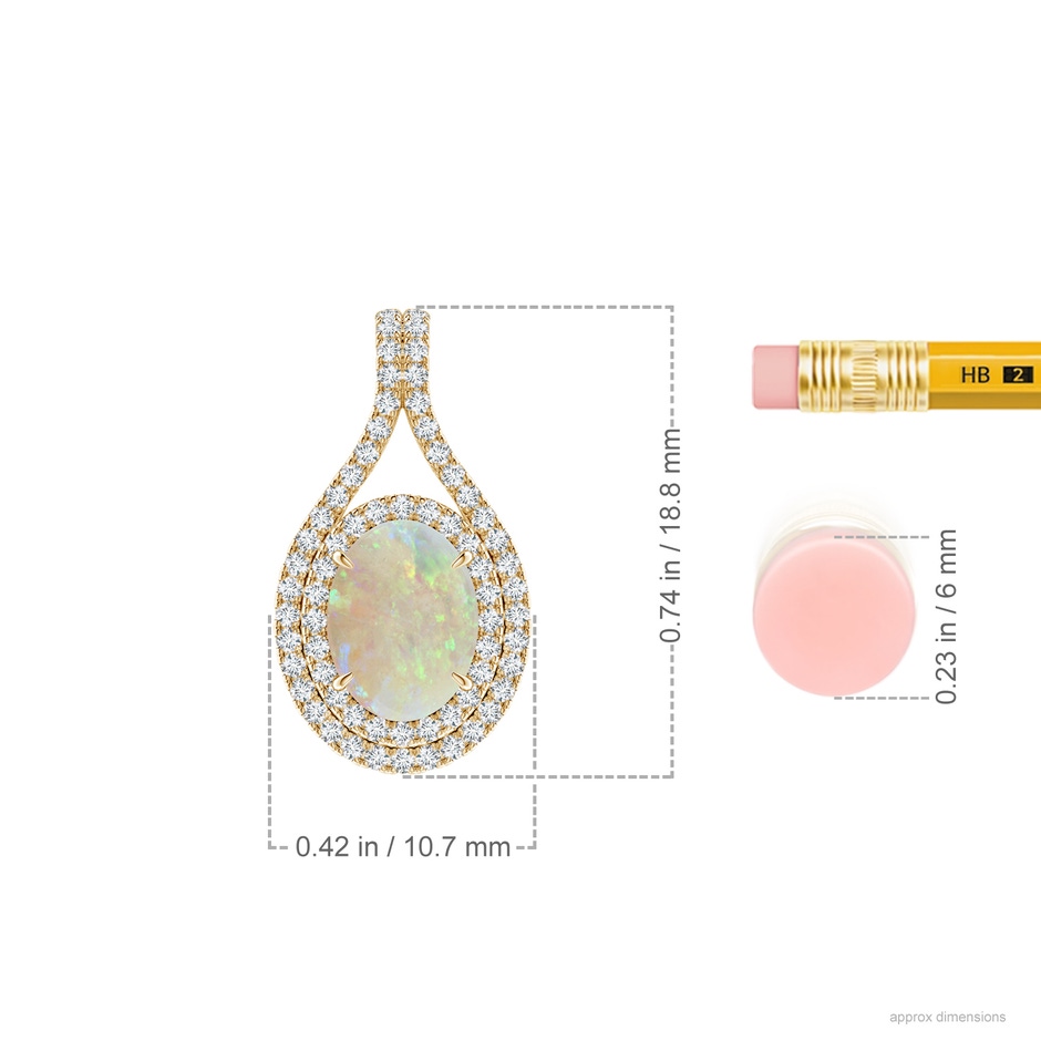 8x6mm AAA Oval Opal Double Halo Loop Pendant in Yellow Gold ruler