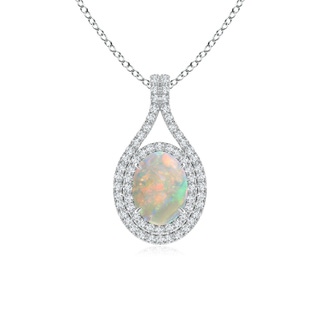 8x6mm AAAA Oval Opal Double Halo Loop Pendant in P950 Platinum