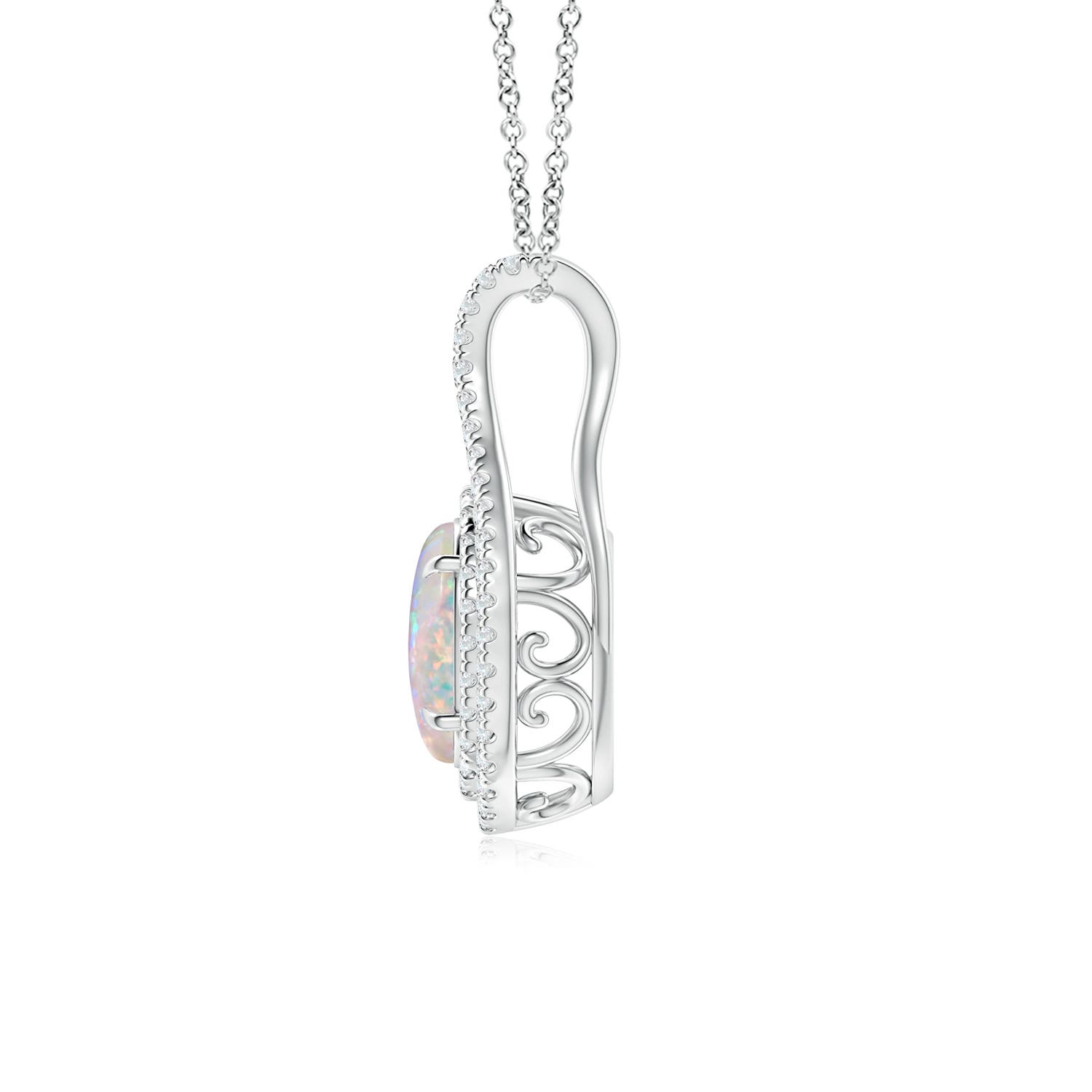 8x6mm AAAA Oval Opal Double Halo Loop Pendant in P950 Platinum