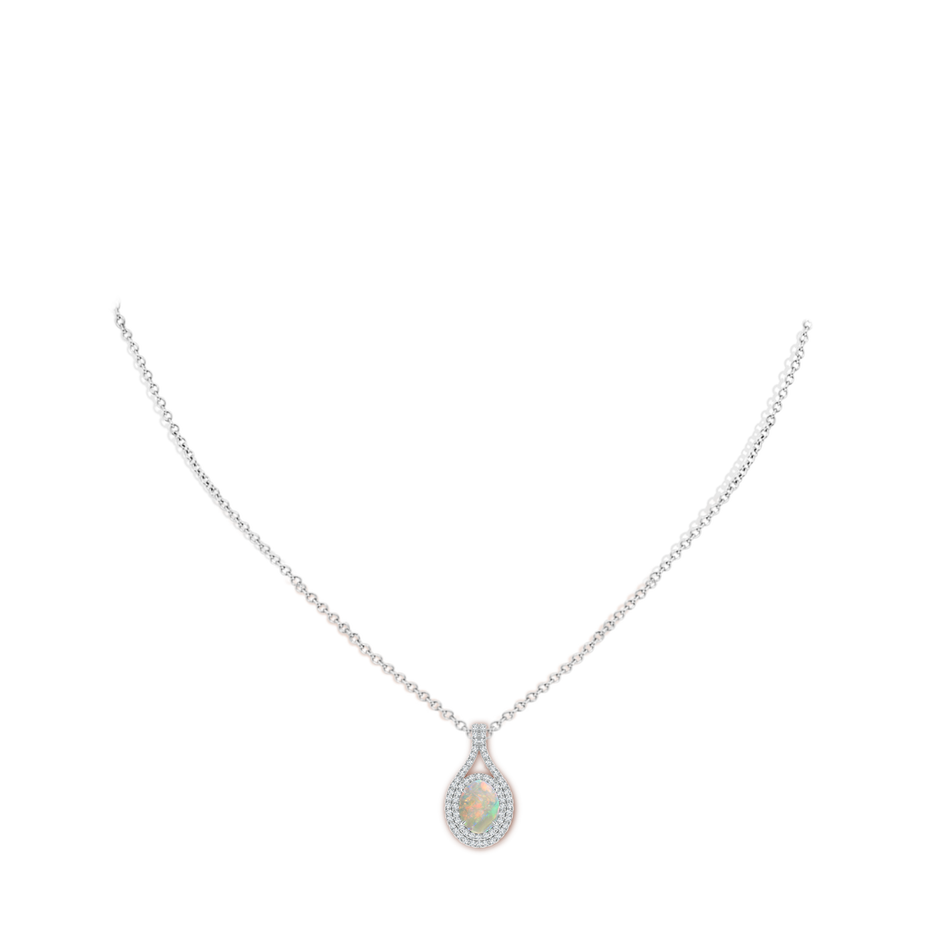 8x6mm AAAA Oval Opal Double Halo Loop Pendant in P950 Platinum pen