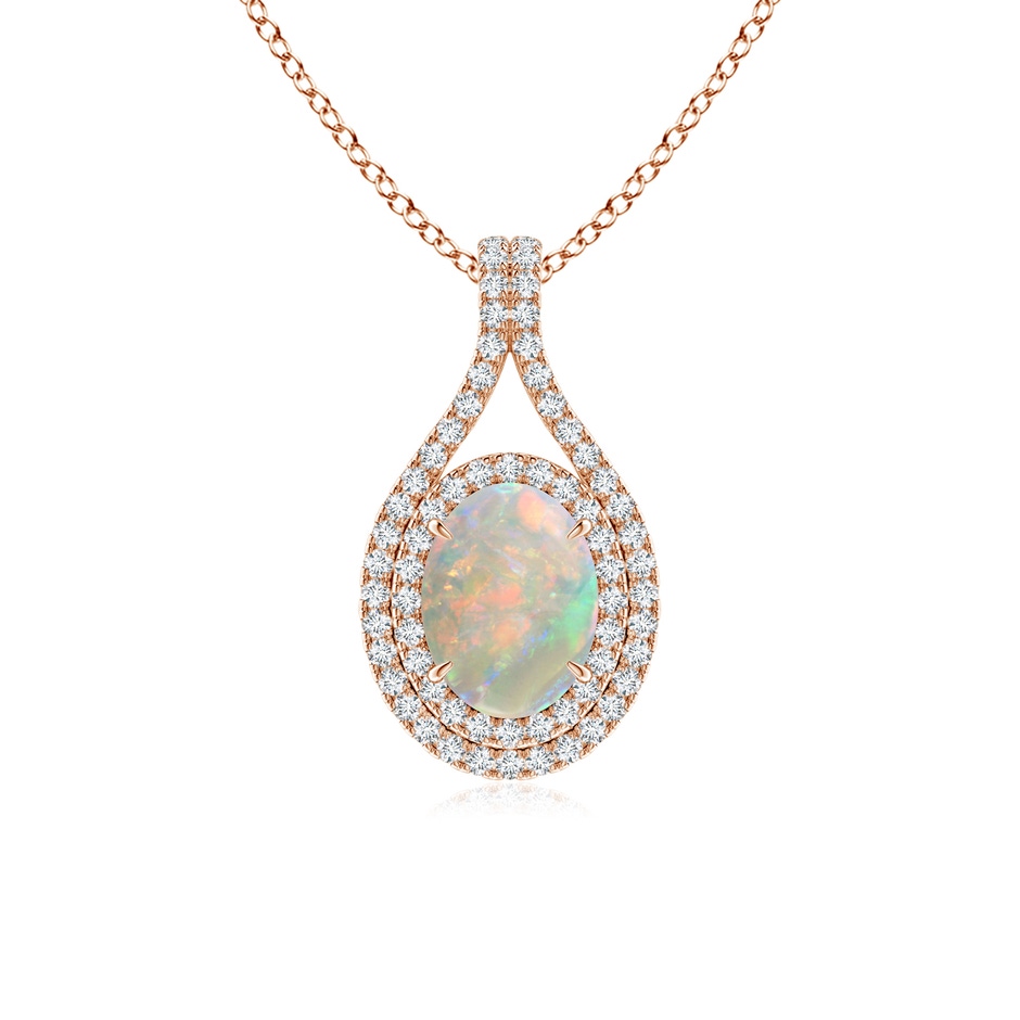 8x6mm AAAA Oval Opal Double Halo Loop Pendant in Rose Gold 
