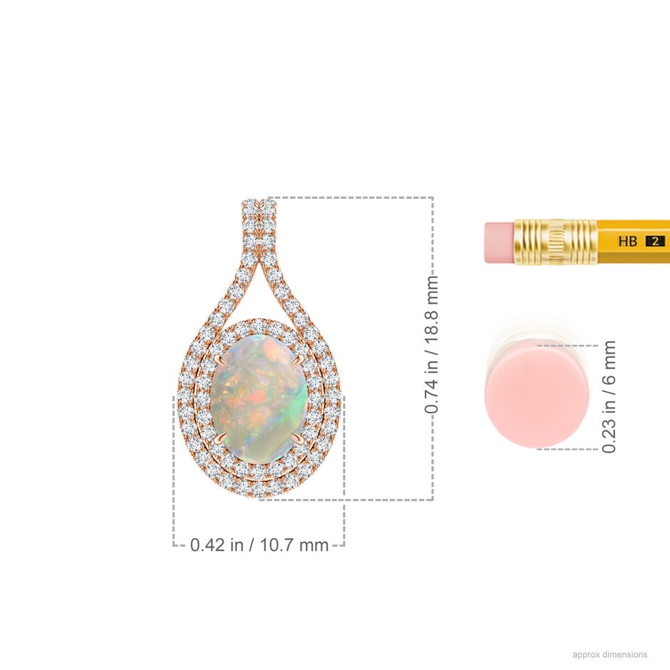 8x6mm AAAA Oval Opal Double Halo Loop Pendant in Rose Gold ruler