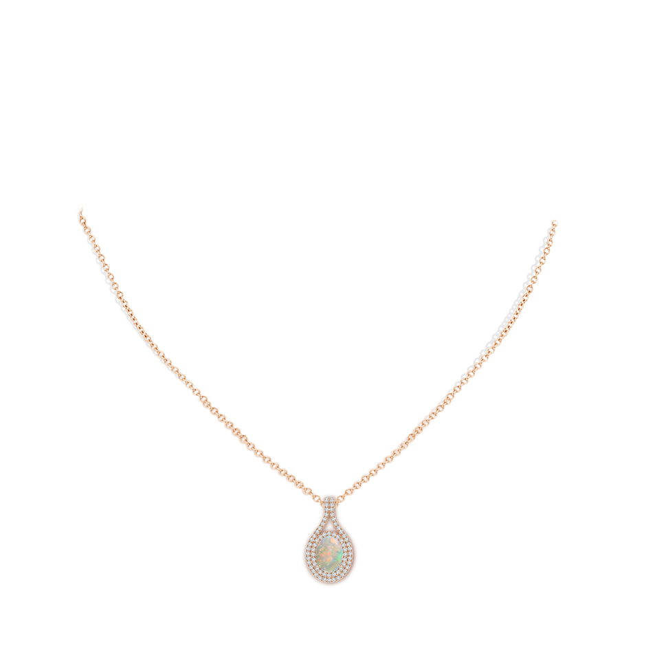 8x6mm AAAA Oval Opal Double Halo Loop Pendant in Rose Gold pen
