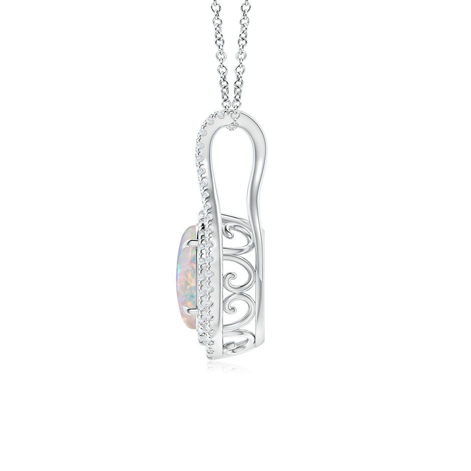 8x6mm AAAA Oval Opal Double Halo Loop Pendant in White Gold back