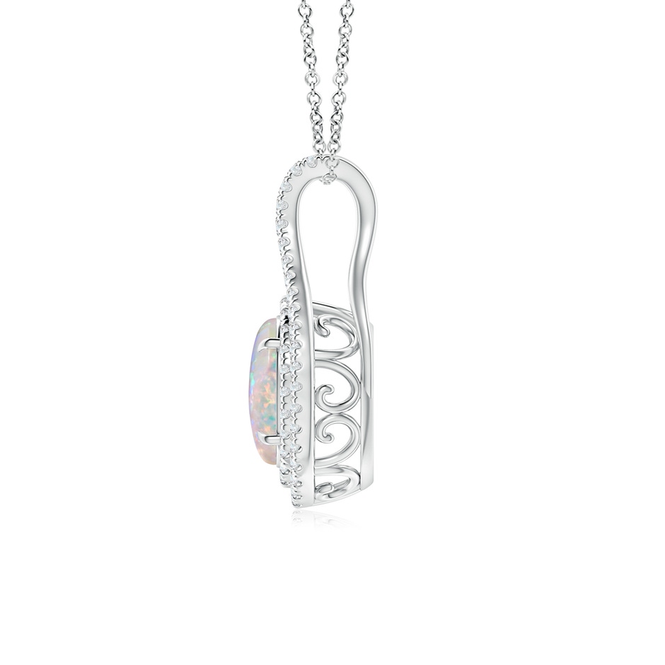 8x6mm AAAA Oval Opal Double Halo Loop Pendant in White Gold side 199
