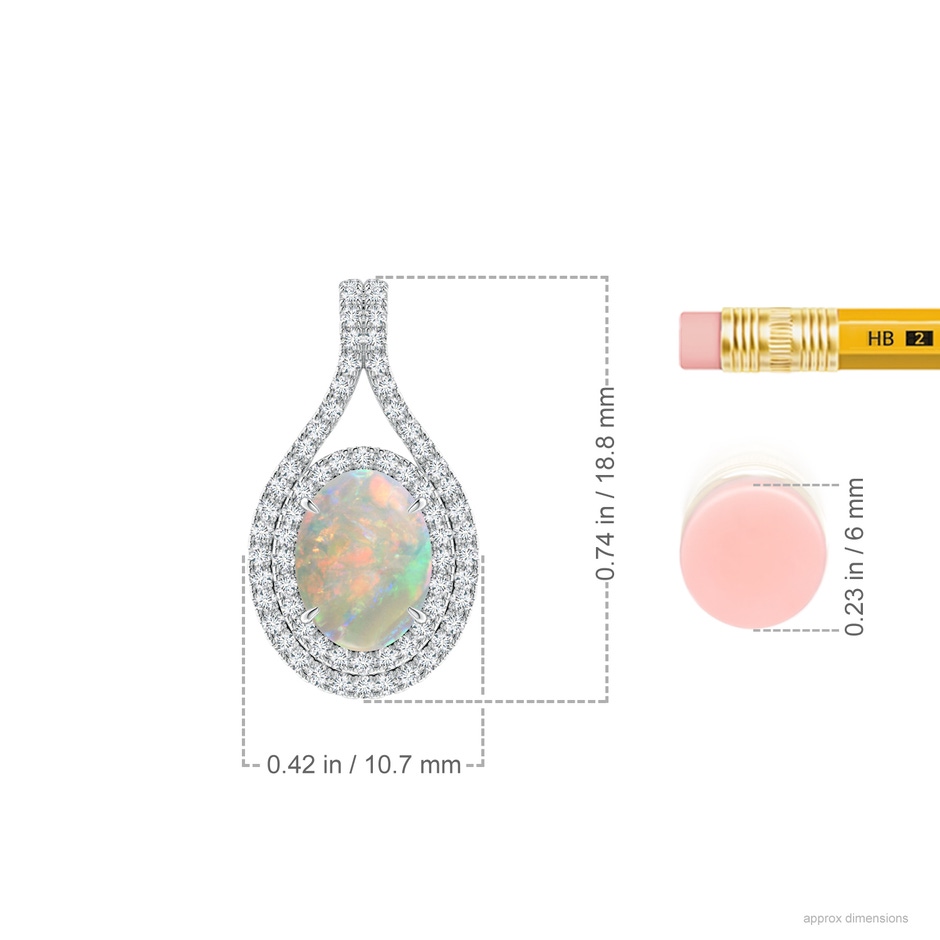 8x6mm AAAA Oval Opal Double Halo Loop Pendant in White Gold ruler