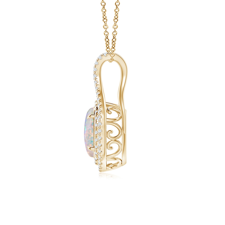 8x6mm AAAA Oval Opal Double Halo Loop Pendant in Yellow Gold side 199