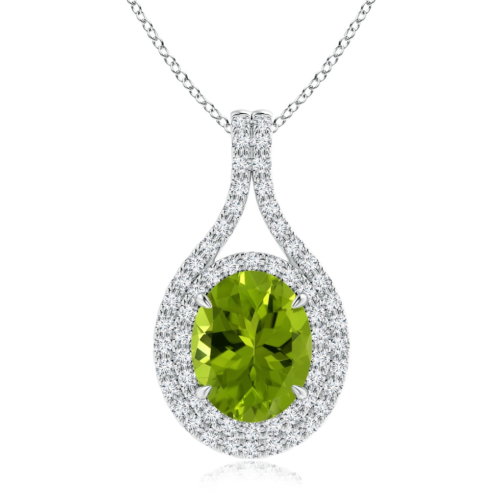 9.93x7.89x5.02mm AAA GIA Certified Oval Peridot and Diamond Double Halo Pendant in P950 Platinum