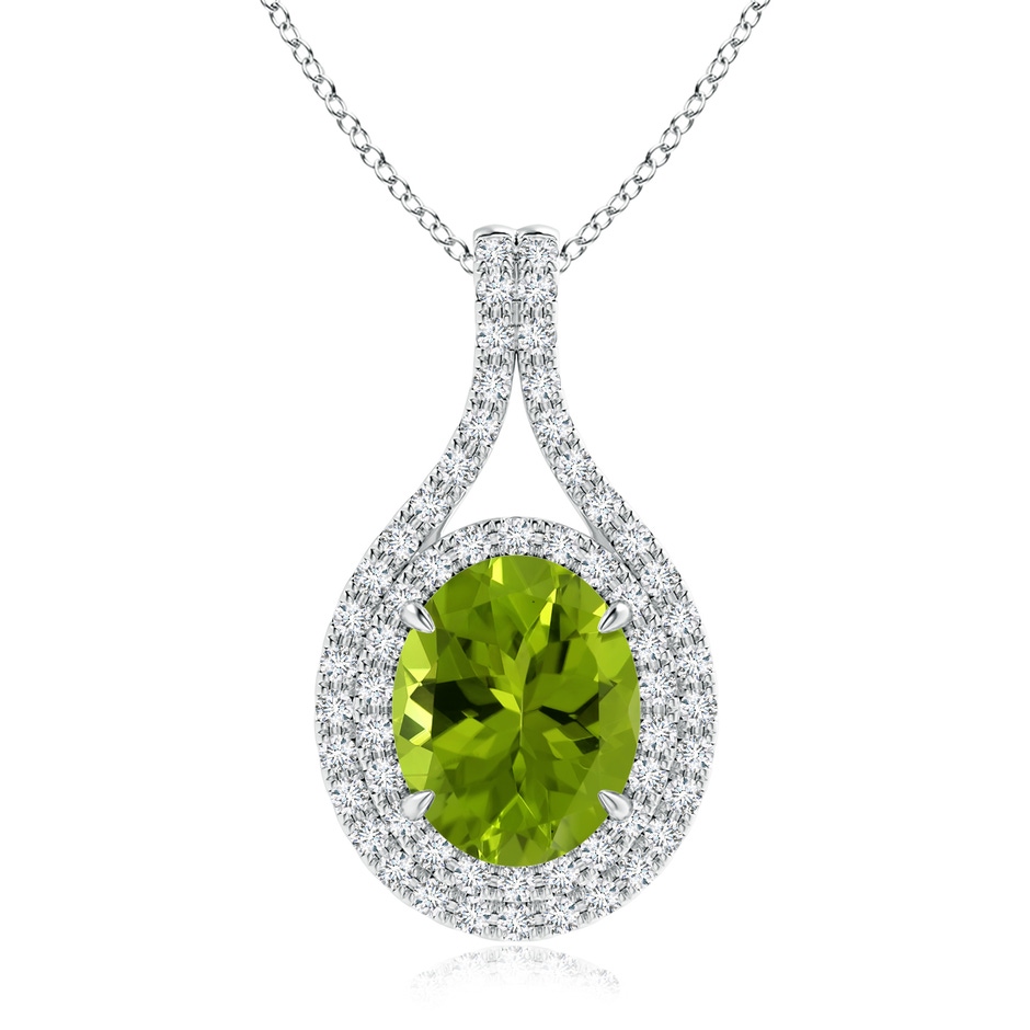 9.93x7.89x5.02mm AAA GIA Certified Oval Peridot and Diamond Double Halo Pendant in P950 Platinum 