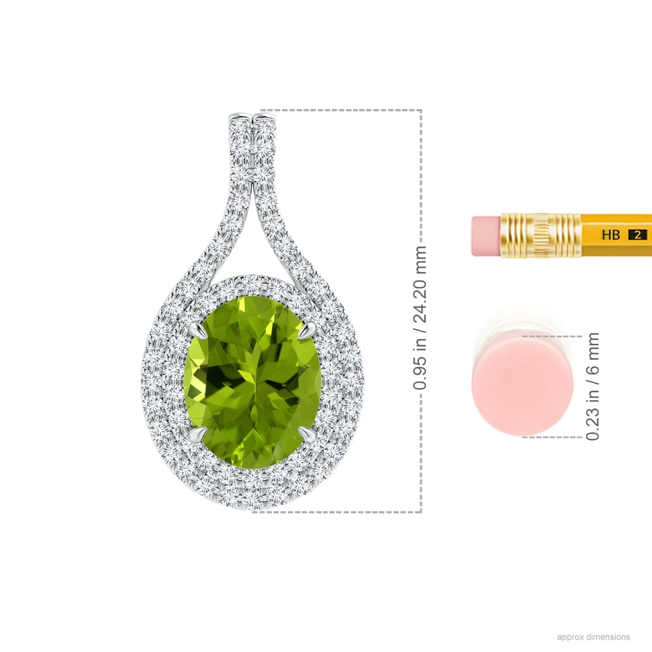 9.93x7.89x5.02mm AAA GIA Certified Oval Peridot and Diamond Double Halo Pendant in P950 Platinum ruler