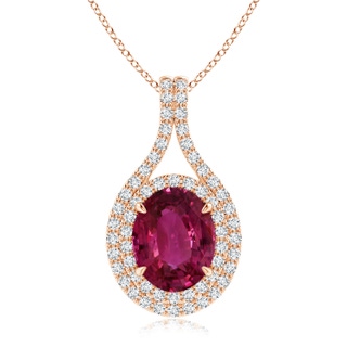 10.15x7.75x5.09mm AAA GIA Certified Oval Pink Sapphire and Diamond Double Halo Pendant in 10K Rose Gold