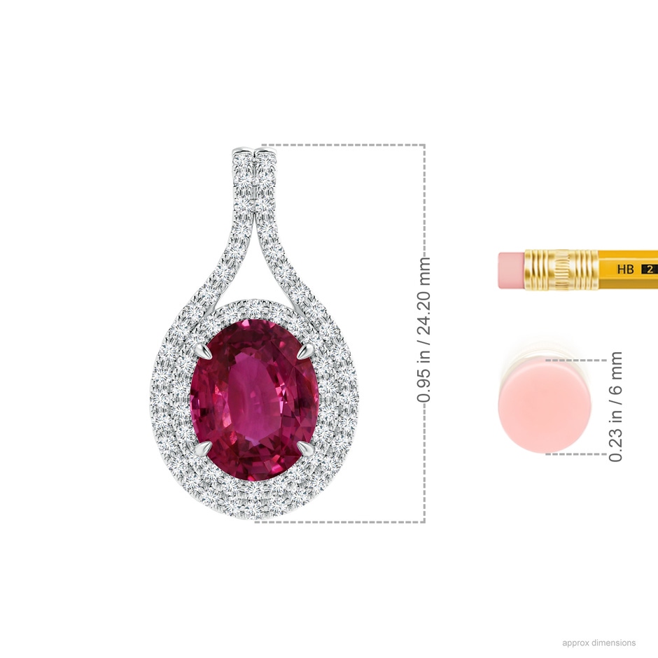 10.15x7.75x5.09mm AAA GIA Certified Oval Pink Sapphire and Diamond Double Halo Pendant in 18K White Gold ruler