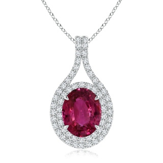 10.15x7.75x5.09mm AAA GIA Certified Oval Pink Sapphire and Diamond Double Halo Pendant in P950 Platinum