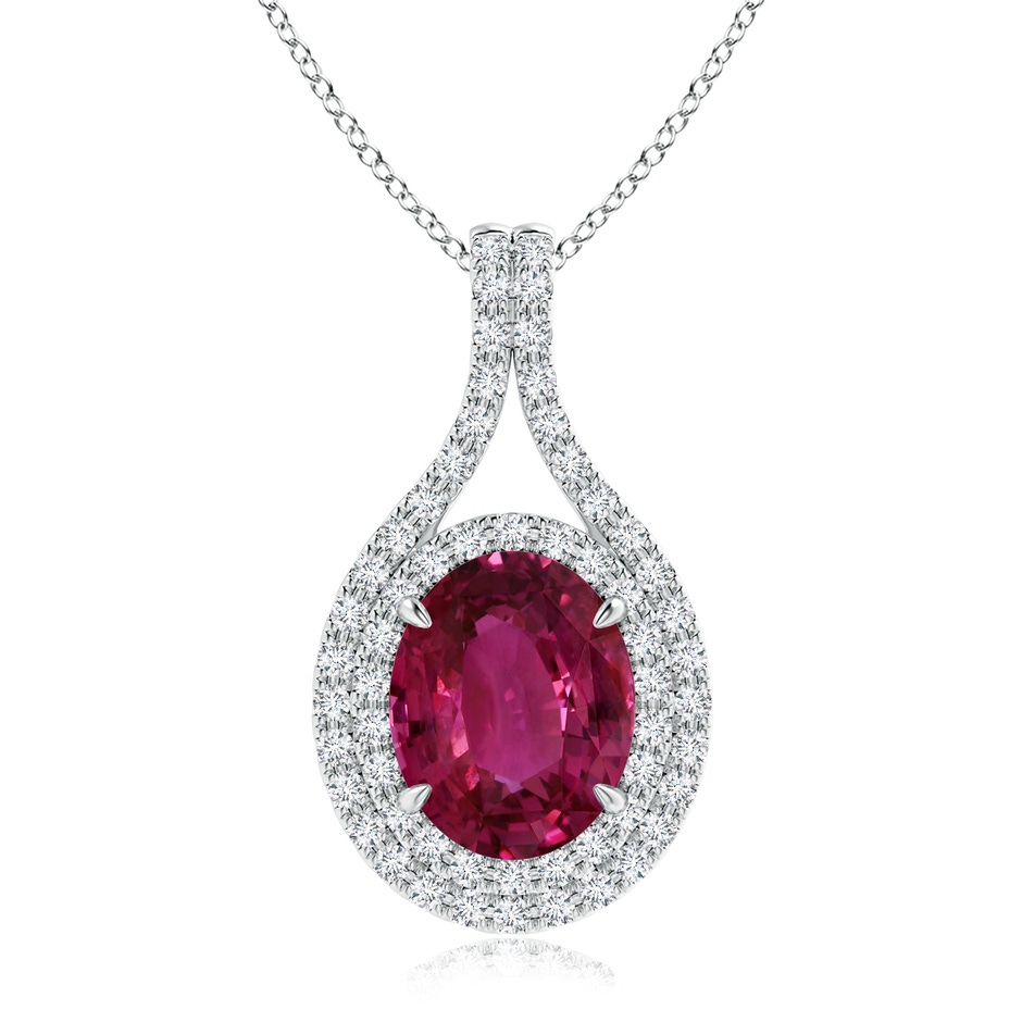 10.15x7.75x5.09mm AAA GIA Certified Oval Pink Sapphire and Diamond Double Halo Pendant in P950 Platinum 