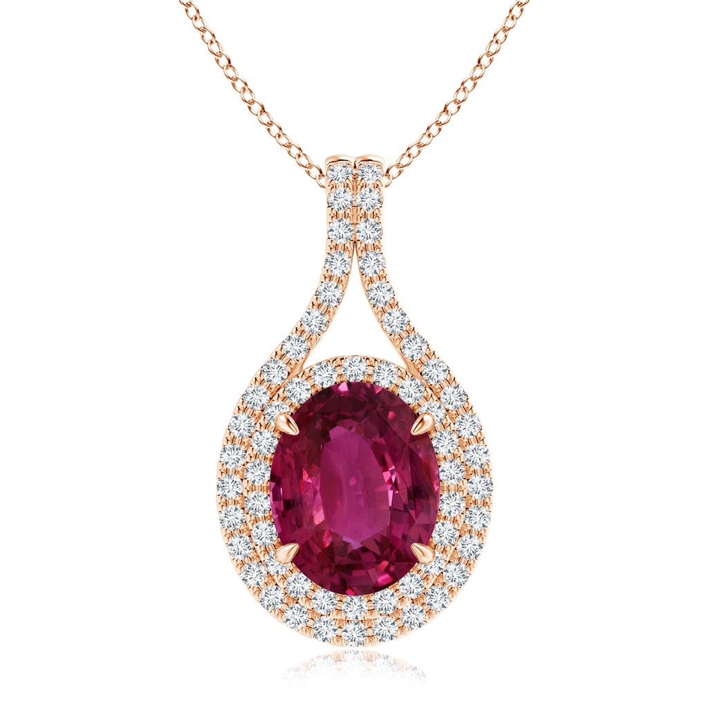 10.15x7.75x5.09mm AAA GIA Certified Oval Pink Sapphire and Diamond Double Halo Pendant in Rose Gold
