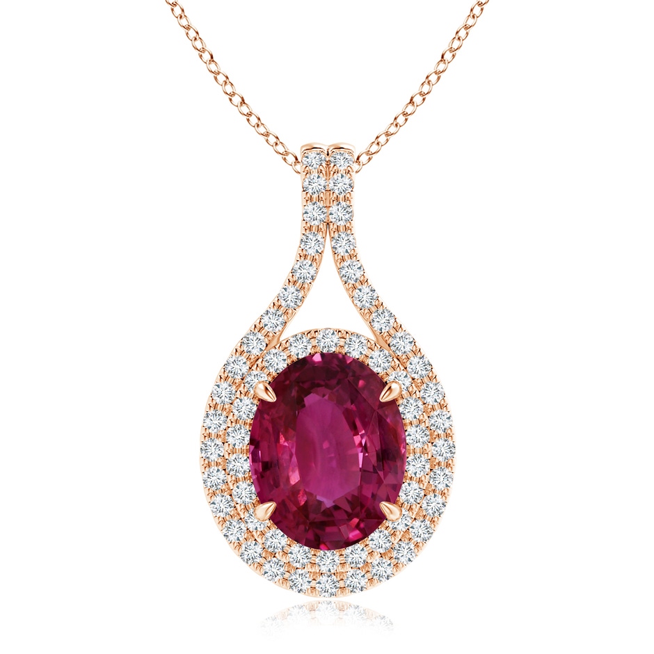 10.15x7.75x5.09mm AAA GIA Certified Oval Pink Sapphire and Diamond Double Halo Pendant in Rose Gold 