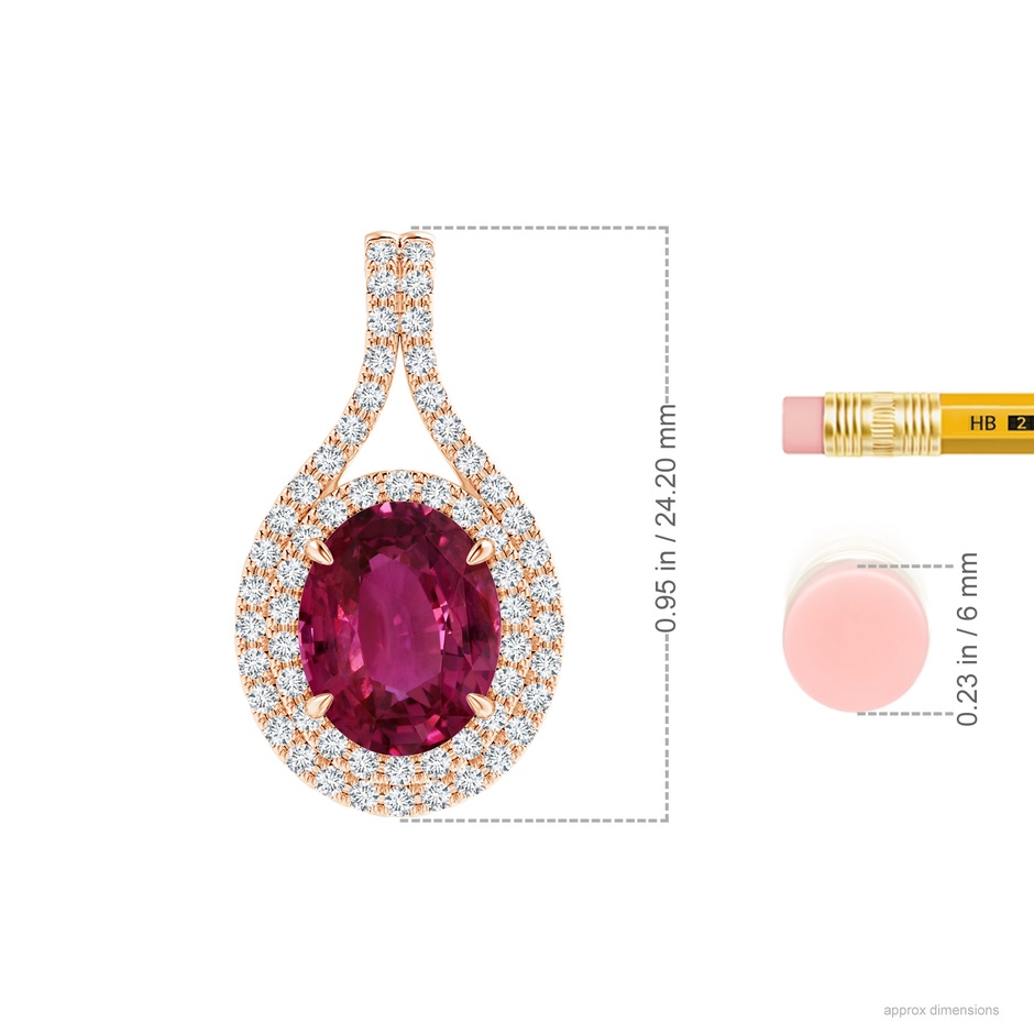 10.15x7.75x5.09mm AAA GIA Certified Oval Pink Sapphire and Diamond Double Halo Pendant in Rose Gold ruler