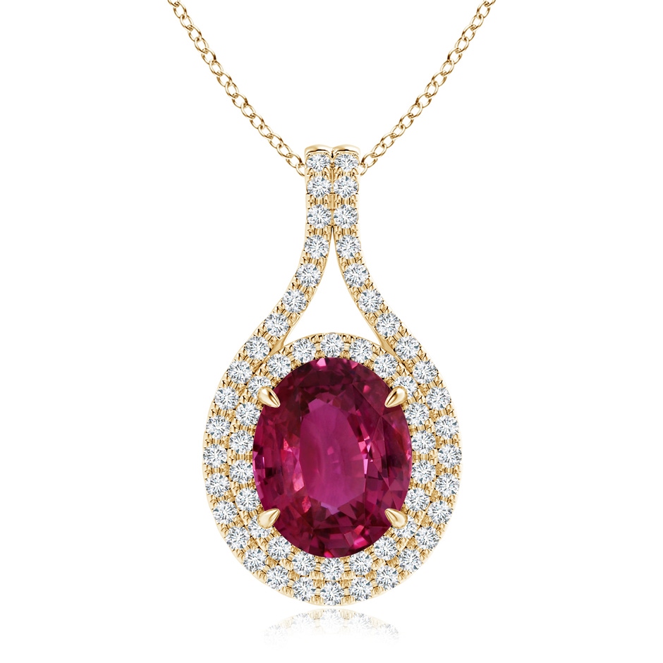 10.15x7.75x5.09mm AAA GIA Certified Oval Pink Sapphire and Diamond Double Halo Pendant in Yellow Gold 