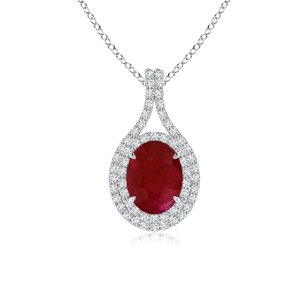 8.29x6.14x3.44mm AA Oval Ruby and Diamond Double Halo Pendant in P950 Platinum
