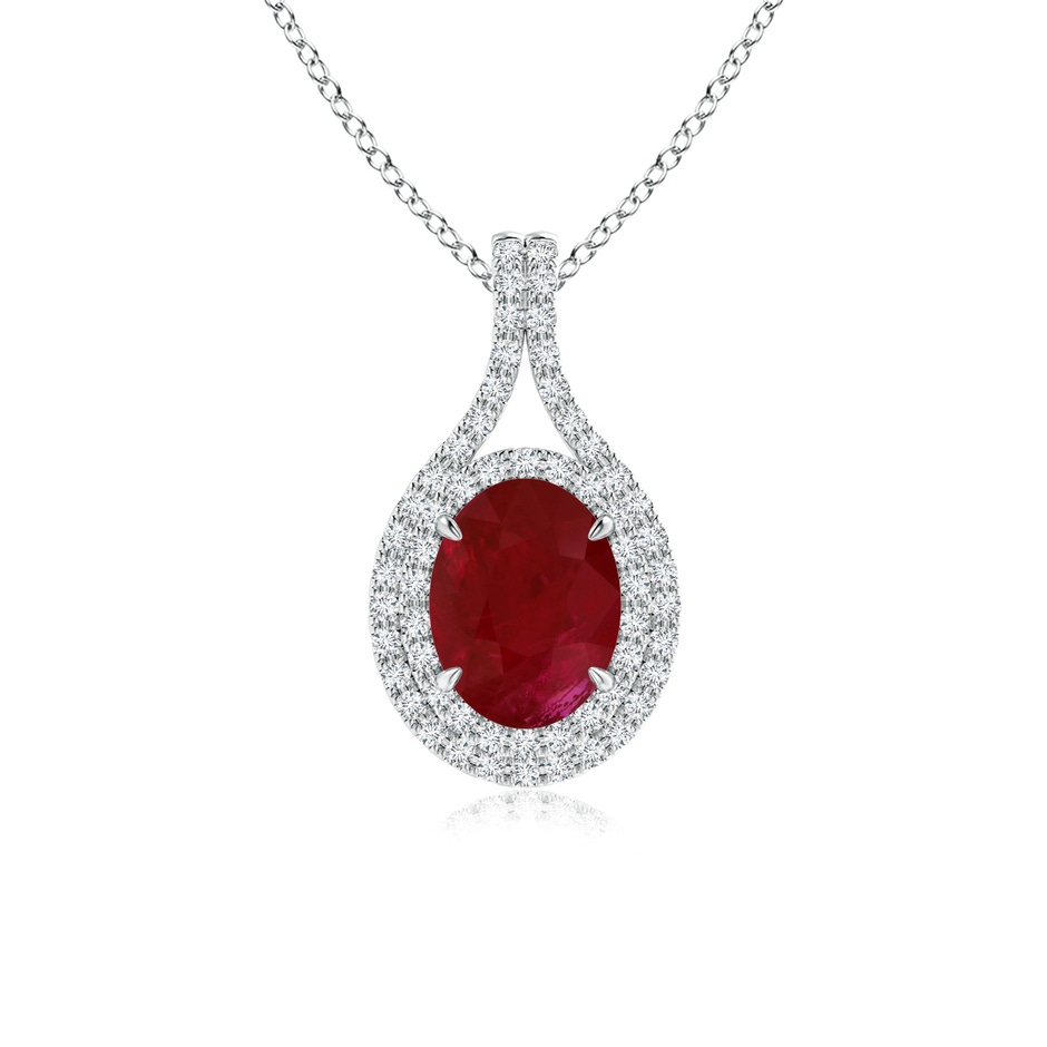 8.29x6.14x3.44mm AA Oval Ruby and Diamond Double Halo Pendant in P950 Platinum 