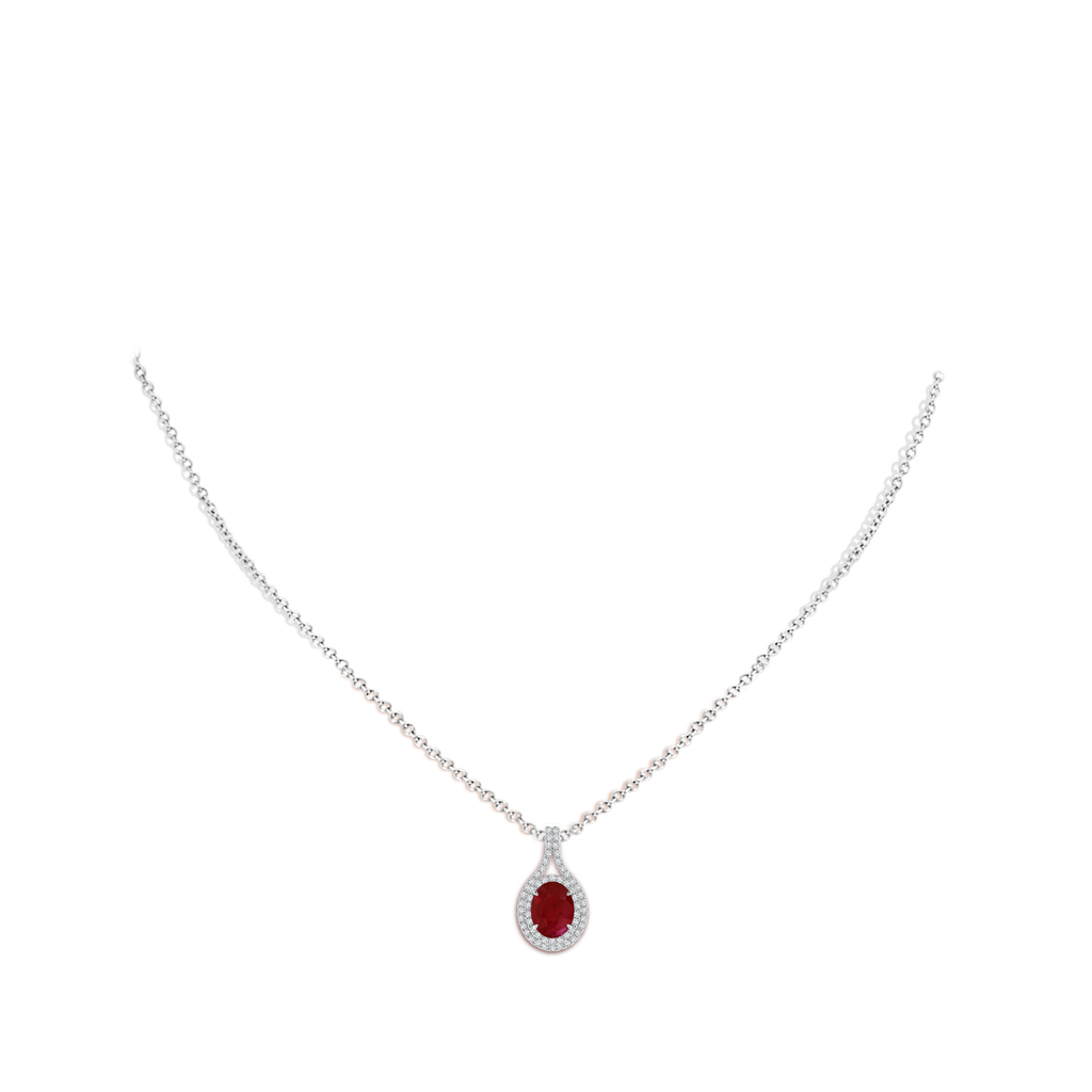 8.29x6.14x3.44mm AA Oval Ruby and Diamond Double Halo Pendant in P950 Platinum pen