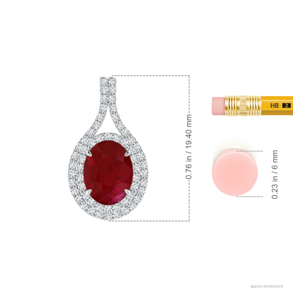 8.29x6.14x3.44mm AA Oval Ruby and Diamond Double Halo Pendant in P950 Platinum ruler