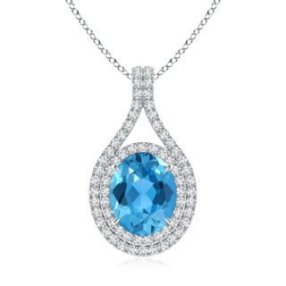 10x8mm AAA Oval Blue Topaz Double Halo Loop Pendant in White Gold