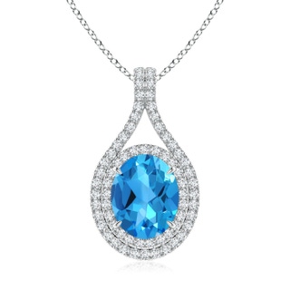 10x8mm AAAA Oval Blue Topaz Double Halo Loop Pendant in White Gold