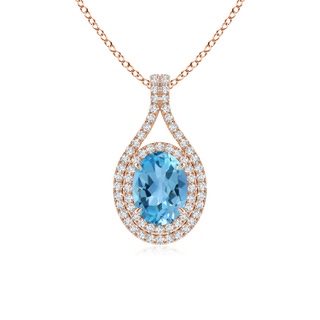 8x6mm AA Oval Blue Topaz Double Halo Loop Pendant in Rose Gold