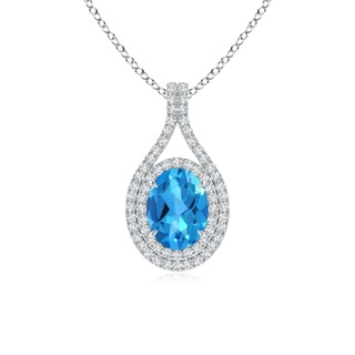 8x6mm AAAA Oval Blue Topaz Double Halo Loop Pendant in P950 Platinum