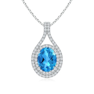 9x7mm AAAA Oval Blue Topaz Double Halo Loop Pendant in P950 Platinum