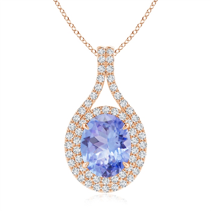 10x8mm A Oval Tanzanite Double Halo Loop Pendant in Rose Gold 