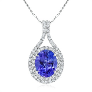 10x8mm AAA Oval Tanzanite Double Halo Loop Pendant in White Gold
