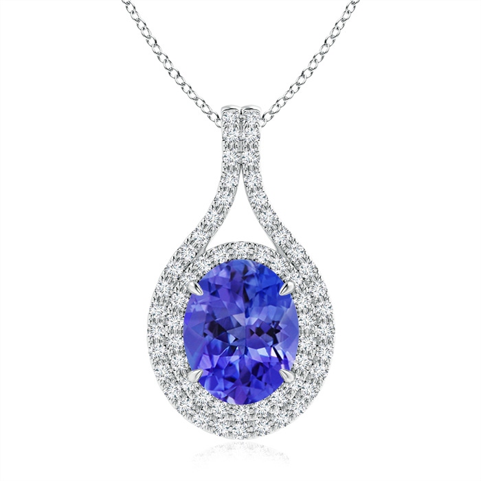 10x8mm AAA Oval Tanzanite Double Halo Loop Pendant in White Gold 