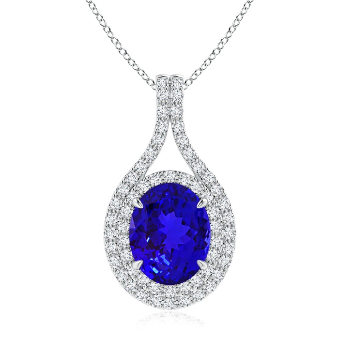 10x8mm AAAA Oval Tanzanite Double Halo Loop Pendant in White Gold 