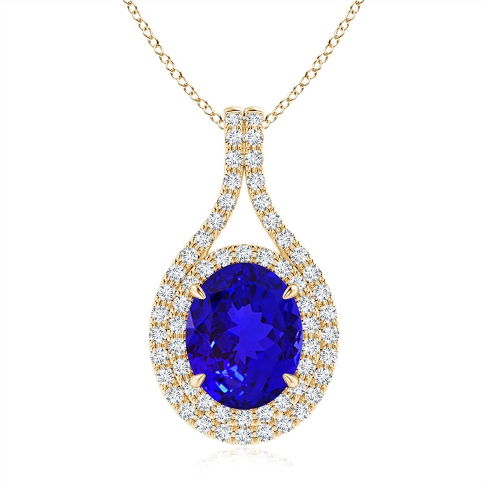 10x8mm AAAA Oval Tanzanite Double Halo Loop Pendant in Yellow Gold 