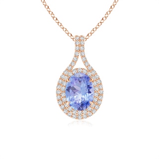 8x6mm A Oval Tanzanite Double Halo Loop Pendant in Rose Gold