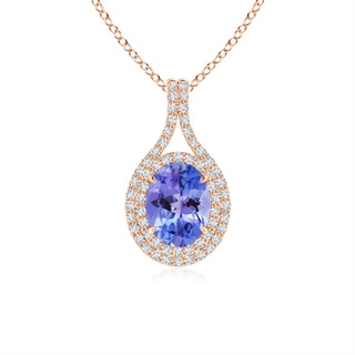 8x6mm AA Oval Tanzanite Double Halo Loop Pendant in Rose Gold