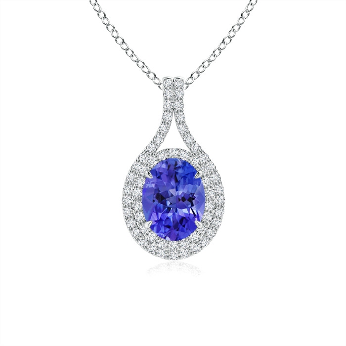 8x6mm AAA Oval Tanzanite Double Halo Loop Pendant in White Gold