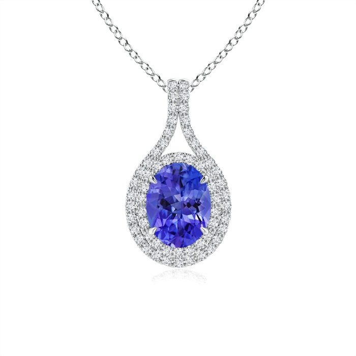 8x6mm AAA Oval Tanzanite Double Halo Loop Pendant in White Gold 