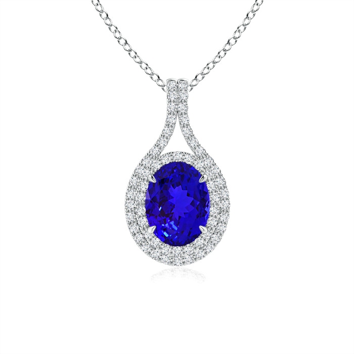 8x6mm AAAA Oval Tanzanite Double Halo Loop Pendant in White Gold