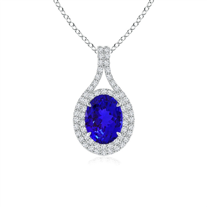 8x6mm AAAA Oval Tanzanite Double Halo Loop Pendant in White Gold 